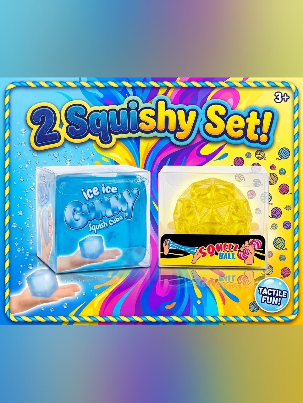Bundle Of 2 Squishies- Ice Ice Gummy & Squeez Ball 💙💛
